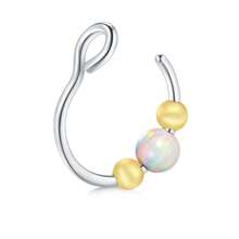 AVYRING 1pc Opal Faux Septum Ring, No Piercing Silver Fake Septum Ring Piercing, 8mm Clip On Septum Nose Ring,Clip On Tiny Faux Nose Hoop Piercing
