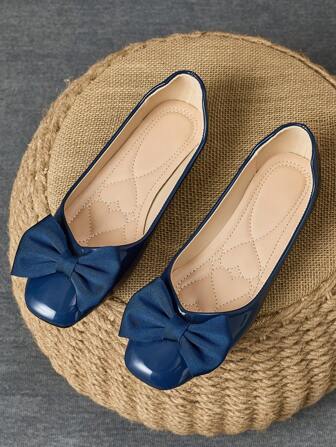 WHDXY Women's Burgundy Square Toe Ballet Flats With Bow, Versatile, Suitable For Office, Commute, Casual Wear Spring/Autumn