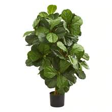 42" Artificial Fiddle Leaf Tree In Pot Black: Indoor Faux Plant Decor, No Assembly Required - Green - View 1