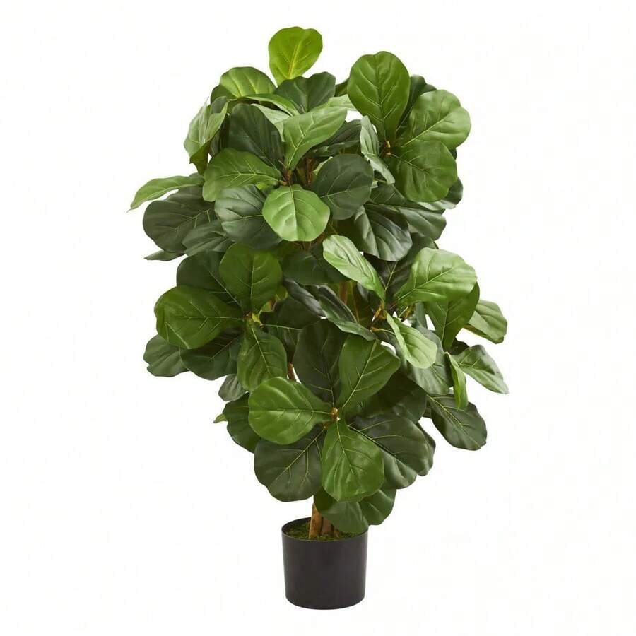 42" Artificial Fiddle Leaf Tree In Pot Black: Indoor Faux Plant Decor, No Assembly Required - Green - View 1