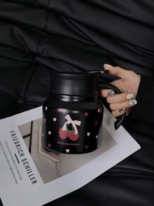 1 件 800 毫升草莓心形图案不锈钢双层保温咖啡/茶壶，适用于办公室、餐厅、客厅、户外、圣诞节、母亲节、情人节礼物水瓶 - 彩色 - 查看 4