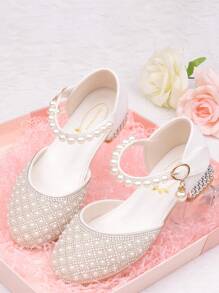 Kids Crystal High Heel Shoes, Girls Princess Shoes, Rhinestone White Wedding Party Dress Shoes, Toddler Girl Closed Toe Sandals