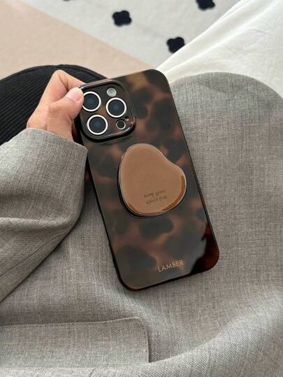 Niche High-End Retro Amber Color Phone Case With Stand, Compatible With IPhone 16 Pro Max, Apple 15 New, 14/13 Full Coverage Soft Shell Anti-Drop Protective Cover, 16 Pro Compatible With IPhone, Android Phone, Gift For Birthday, Family, Friends Push-Pull Phone Grip, Phone Holder, Phone Accessories