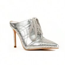 So Me Advan Pointy Toe Sneaker Pump Heel With Laces - Silver - View 3
