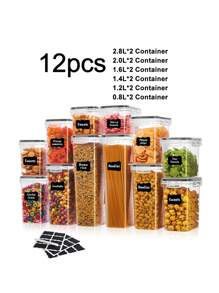 Asnews 30pcs Airtight Food Storage Container Set, Premium Plastic Canisters With Secure Seals For Spaghetti, Flour, Sugar & More, Includes Customizable Labels For Effortless Pantry Organization - Black and White - View 11