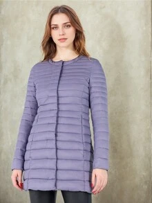 Women's Lightweight Quilted Down Jacket, Packable, Bubble Coat - Purple - View 2