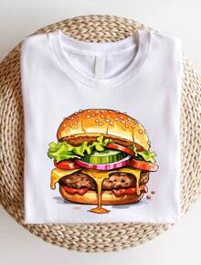 Burger Shirt, Foodies Gift T-Shirt, Eating Contest Tee, Burger Lovers Gift Idea, Matching Burgers Shirts, Food Graphic T-Shirts, Unisex Burger Tees. SD-1010 - White - View 1