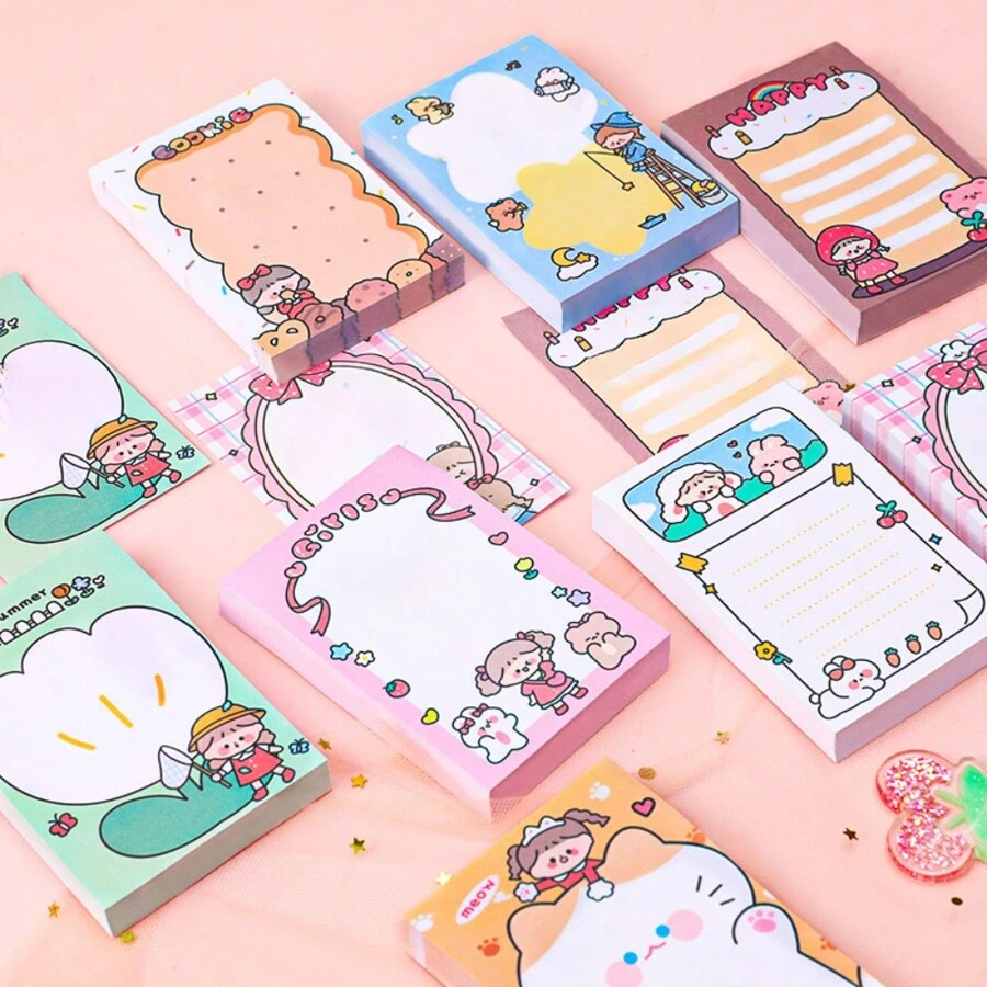Cute Cartoon Girl Memo Pads, Student Sticky Notes 80 Sheets, Takeout Message Memo Book - Multicolor - View 1