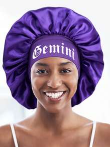 1pc Personalized Satin Wide-Brim Elastic Sleeping Cap With 12 Zodiac Patterns, Suitable For Curly And Straight Hair,Summer,Beach,Hat - Purple - View 13