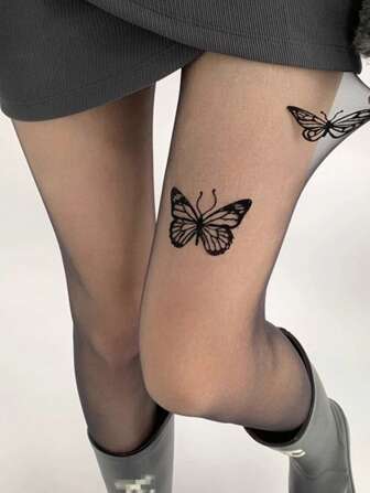 1 Pair Ultra-Thin Black Bowknot Stockings, Sexy Black Pantyhose, Seamless Printed Tights For Spring/Autumn