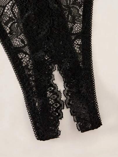 Bloemen Kanten Lingerie Set, Open Cup BH Crotch Thong, Verleidelijke Underwear Sleepwear Baddie Look view 4