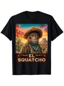 Guardian Of The Desert Bigfoot, Sasquatch, El Squatcho Men's Summer Casual T-Shirt, Comfortable - Breathable, Soft, Slightly Stretching, Street Hip Hop Style T-Shirt 100% Cotton All-Season Wear Individuality Unisex Top 220g - 黑色 - 查看 1