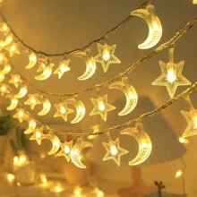 1 件 1.5M/3M 10LED 透明星星和月亮组合 LED 灯串，斋月装饰灯，斋月伊斯兰开斋节派对用品，电池供电（不含电池） - 無色 - 查看 2
