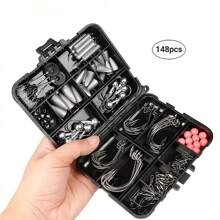 148/177pcs Fishing Tackle Box With Fish Hooks, Swivels, Weights, Stop Beads, Texas Rig Accessories For Freshwater - Black - View 2