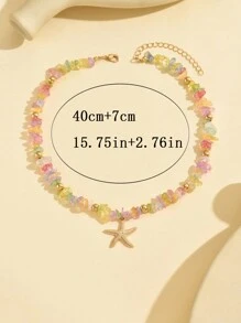 1 chiếc vòng cổ hạt đá nhiều màu sắc với mặt dây chuyền kim loại hình sao biển thời trang, đa năng cho phụ nữ mặc hàng ngày và đi du lịch, chuỗi đá màu là ngẫu nhiên - Sao biển + sỏi màu - Xem 5