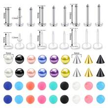 54pcs Bioflex Stainless Steel Lip Studs, Clear Inlaid Retainer Helix Tragus Earrings With Faux Pearl Labret Medusa Monroe Piercing And Colorfur Replacement Balls