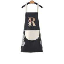 1pc Household Apron Waterproof Oilproof Can Wipe Hands Kitchen Work Clothes Fashion Initial Letter Print Men And Women Home Cooking Cleaning Apron Unisex Sleeveless Apron - Black - View 16