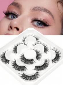 New 5 Pairs Set False Eyelashes, Natural And Stylish Faux Waterproof Eyelashes With 3d Volume And Cat Eye Effect, Lotus Tray Design,Natural And Beautiful, Suitable For Daily Use, Carnival Parties, Music Festivals, Weddings,Christmas Gift - Fluffy Lashes - View 1