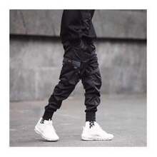 Pantalón Cargo Con Cintas Para Hombre - Negro - Ver 5