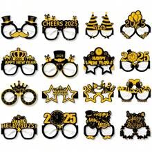 8 Stück 2025 Silvester Party Zubehör, schwarze und goldene Papierbrille, Einheitsgröße, Silvesterparty-Dekoration, tolle Geschenke - Verschiedenfarbig - Übersicht 3