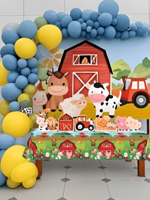 1 pezzo Tovaglia da 220x130cm con motivi di animali da fattoria, forniture per feste di compleanno a tema fattoria, decorazioni per feste a tema fattoria con casa rossa, mucca, cavallo, pecora, tovaglia rettangolare per decorazioni per feste di compleanno