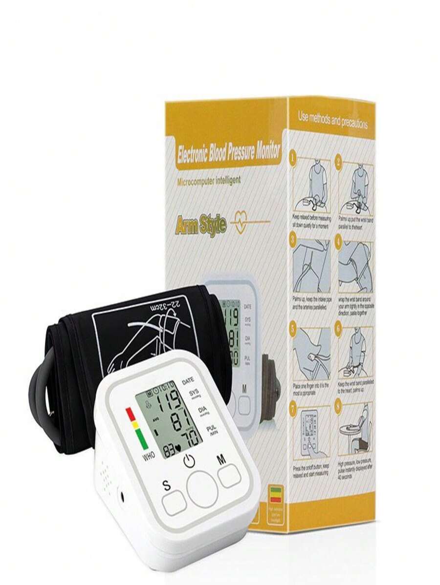 Digital LCD Blood Pressure Monitor For Arm Blood Pressure Cuff Monitor Maumanometer - White - View 1