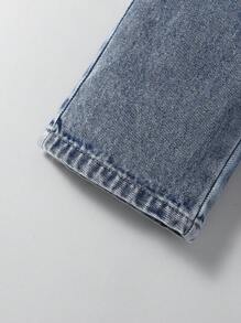 1pc Baby Girl Casual Comfortable Medium Wash Elastic Waist Straight Jeans, Loose Fit, Spring/Summer - Medium Wash - View 6