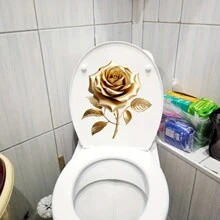1pc Golden Rose Creative Toilet Sticker, Self-Adhesive Bathroom Home Decor Wall Sticker, Door Sticker, Refrigerator Sticker, Window Sticker, Toilet Sticker, Beautiful Home Decor, Room Decor, Beautify Your Home Bathroom Decor Summer
