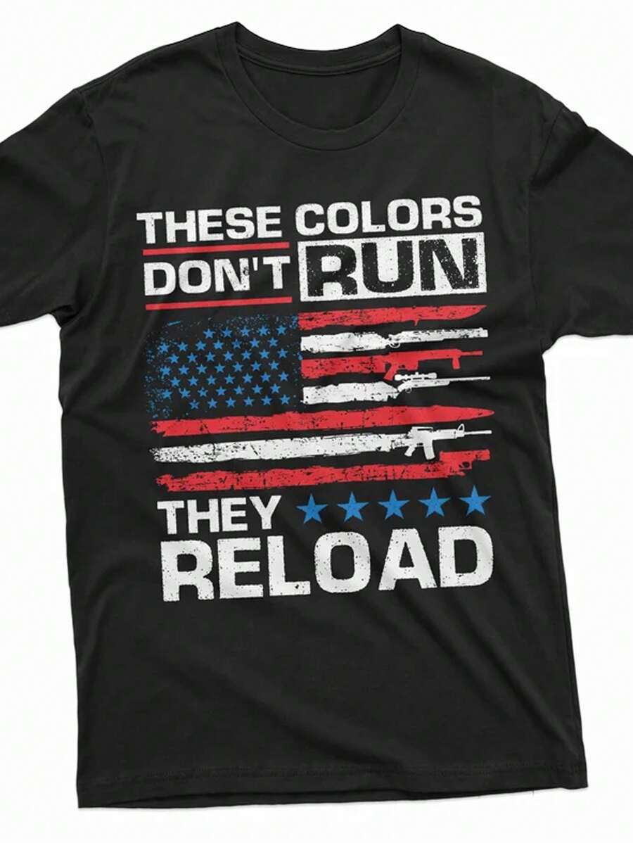 American Flag Printed T-Shirt - Comfortable Casual Breathable Top T-Shirt 220g - Black - View 1