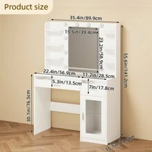 Tomnk Makeup Vanity Desk With Mirror And Lights With 3 Colors, Glass Top Vanity With 2 RGB Drawers, 6 Shelves, Large Glass Cabinet, Power Outlet, For Bedroom, White(Light Strip Has A USB Interfac), For Birthday Gift