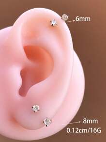 1件装防水不锈钢锆石耳钉、耳骨钉、耳环、鼻环、女士身体饰品 - 6mm - 查看 3