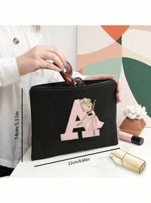 化妆包 女士化妆包 钱包 首字母 26 字母图案 盥洗用品收纳袋 婚礼派对洗漱包 拉链手机包 铅笔袋 大容量化妆包 手拿包 伴娘化妆包 盥洗用品收纳袋 化妆盒 旅行收纳手提包 旅行化妆包 - 黑色 - 查看 6