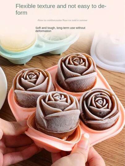 1pc Rose Silicone Mold DIY Creative Ice Cream Rose 3D Rose Ice Molds 4 Holes Ice Tray Ice Ball Maker Bar Ice Maker Tool