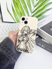 动漫手机壳哥特式动漫女孩插画手机壳，镜头保护白色手机壳兼容 iPhone 和 Galaxy，适合作为礼物或个人使用