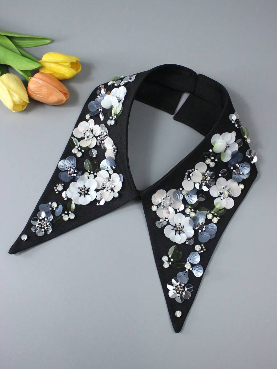 1 件奢华闪亮装饰可拆卸衣领，手工水钻，百搭经典复古设计，适合所有季节的女性
