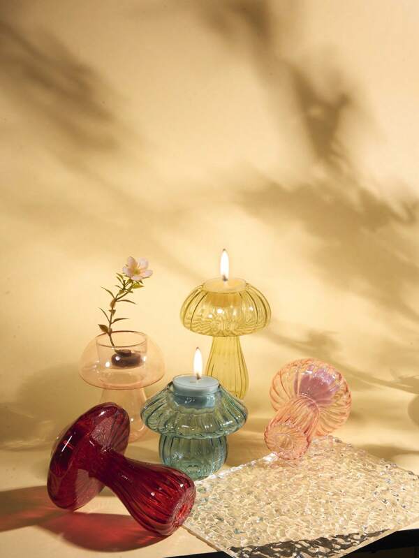 1 pieza Florero decorativo con candelabro de vidrio con forma de seta para sala de estar, adorno de mesa, accesorios de fotos