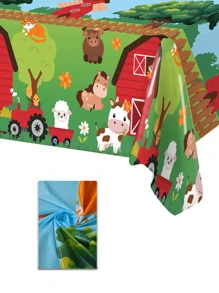 1 pezzo Tovaglia da 220x130cm con motivi di animali da fattoria, forniture per feste di compleanno a tema fattoria, decorazioni per feste a tema fattoria con casa rossa, mucca, cavallo, pecora, tovaglia rettangolare per decorazioni per feste di compleanno