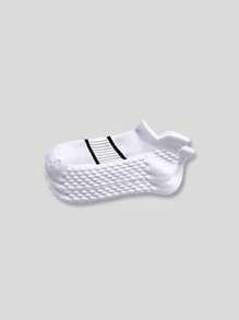 7 pares de meias esportivas femininas, meias curtas com padrão listrado decotado, meias de corrida com amortecimento respirável e absorvente de choque, para academia