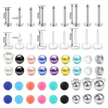 54pcs Bioflex Stainless Steel Lip Studs, Clear Inlaid Retainer Helix Tragus Earrings With Faux Pearl Labret Medusa Monroe Piercing And Colorfur Replacement Balls
