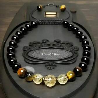 6 毫米复古波西米亚黑碧玺和虎眼水晶手链 - 男女皆宜的可调节疗愈腕饰，适合日常佩戴和送礼，四季皆宜