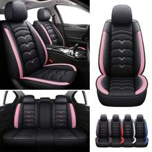 Universal Car Seat Covers Full Set PU Leather 5 Seats Front Rear Seat Cushion Waterproof Breathable Automotive Seat Protectors Airbag Compatible Easy To Install Fit For Most Cars Sedans SUVs Hatchbacks - Pink - View 8