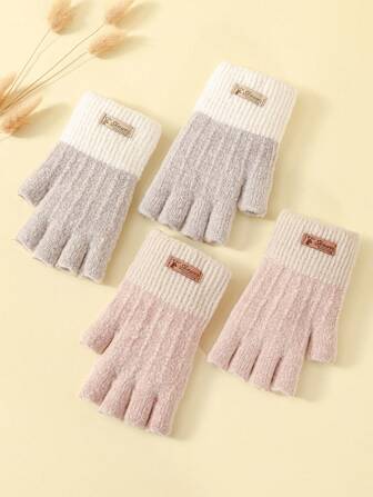 1 par vinterhandskar för kvinnor med tecknad björnbroderi, utomhuscykling varma fingerlösa vantar + vinterutrustning + handskar björn + jul