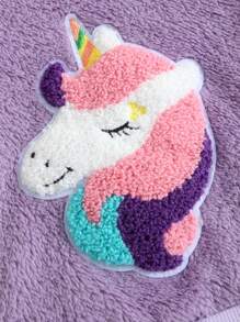 2 件套年轻女孩可爱独角兽印花羊毛保暖睡衣套装，舒适家居服，秋冬