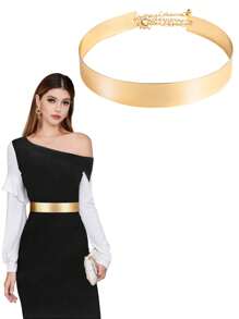 Women Full Metal Sleek Mirror Plate Waistband Belt Chain Dress Decorated Skinny Golden Silver Belt Halloween Fall, Autumn, Halloween