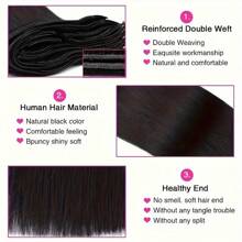 220g Set de 8 extensiones de cabello humano real con clip - Negro natural - Disponible de 10 a 28 pulgadas - Adecuado para toda la cabeza, mujeres - Duradero y de larga duración - Natural Black - Ver 7