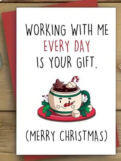 Cheeky Merry Christmas Card For Coworker, Humorous Work Friend Holiday Greeting, Comical Boss Christmas Gift Card With Envelope