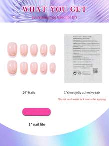 24 piezas Pegatinas de uñas francesas cortas ovaladas con lentejuelas brillantes, blancas, diseño corto, ajuste perfecto, set de uñas postizas acrílicas que incluye: 1 pieza de esmalte de gel y 1 pieza de lima de uñas, manicura francesa adecuada para mujeres y niñas para uso diario y de fiesta, suministros de arte de uñas