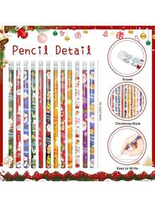 1 套/24 件/6 件圣诞文具礼盒，学生 6 件用品包括铅笔、尺子、卷笔刀、记事本、橡皮擦、圣诞节和新年礼物，颜色随机，随机圣诞铅笔颜色返校