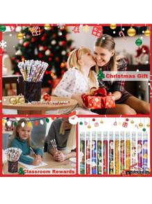 1 套/24 件/6 件圣诞文具礼盒，学生 6 件用品包括铅笔、尺子、卷笔刀、记事本、橡皮擦、圣诞节和新年礼物，颜色随机，随机圣诞铅笔颜色返校