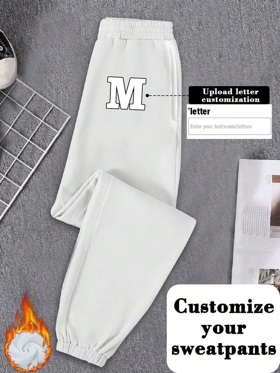 Customized Christmas Gift, Women's Hooded Sweatpants - Add Your Own Image (Family Photo/Selfie/Favorite Pattern/Party Photo) To Design Your Personalized Printed Sweatpants, Suitable For Business Logo, Wedding Gift, Party , Birthday Gift, Halloween, Christmas, Anniversary, Valentine's Day, Thanksgiving, New Year, Baby/Couple/Family/Pet Photo - White - View 1